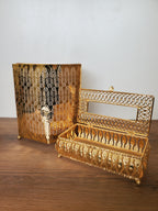 2-Piece Golden Peacock Feather Design Tissue Box & Dustbin Set (4-4)