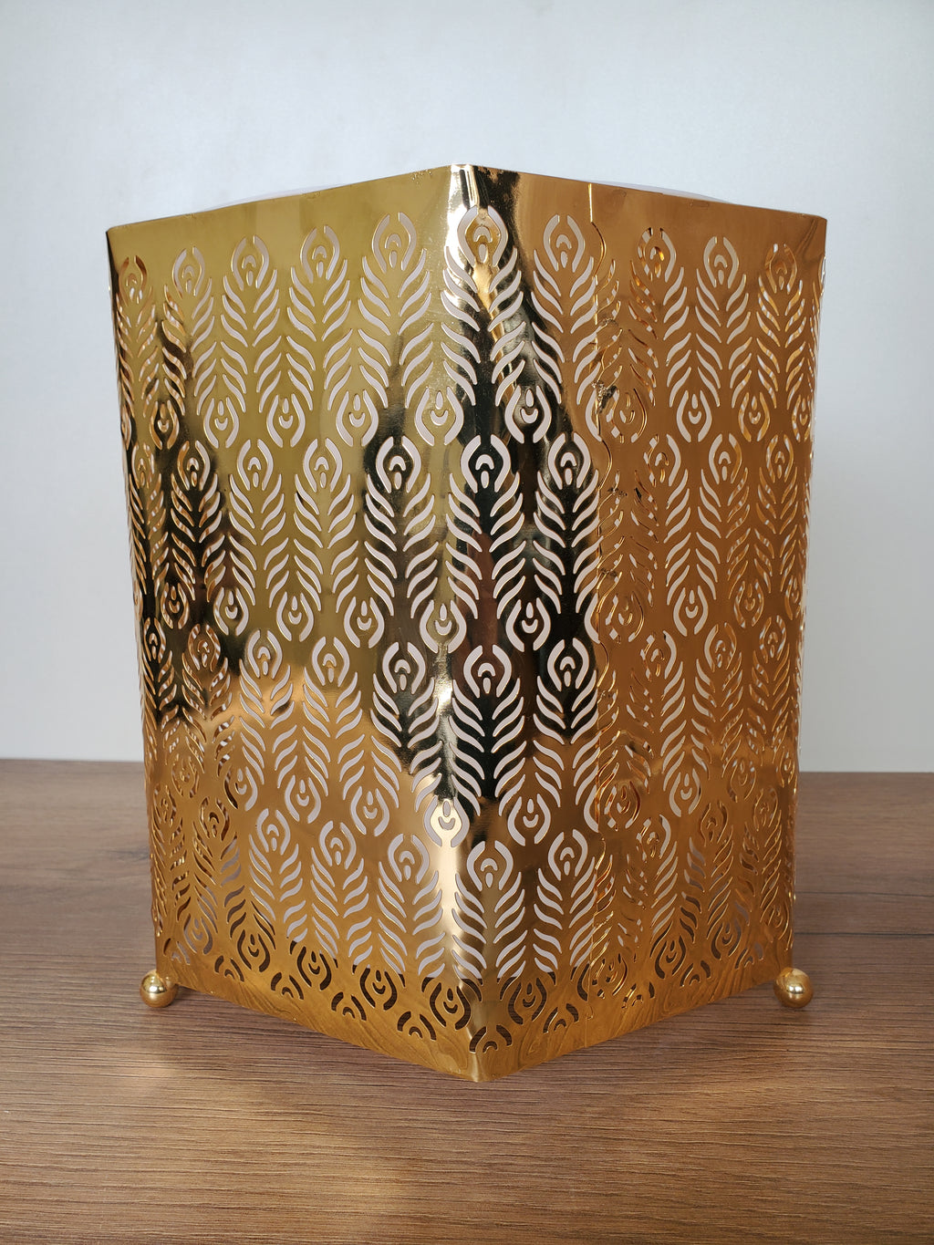 2-Piece Golden Peacock Feather Design Tissue Box & Dustbin Set (4-4)