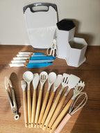 Knife & Silicone Utensils Set with Chopping Board & Hexagon Stand (3-3)