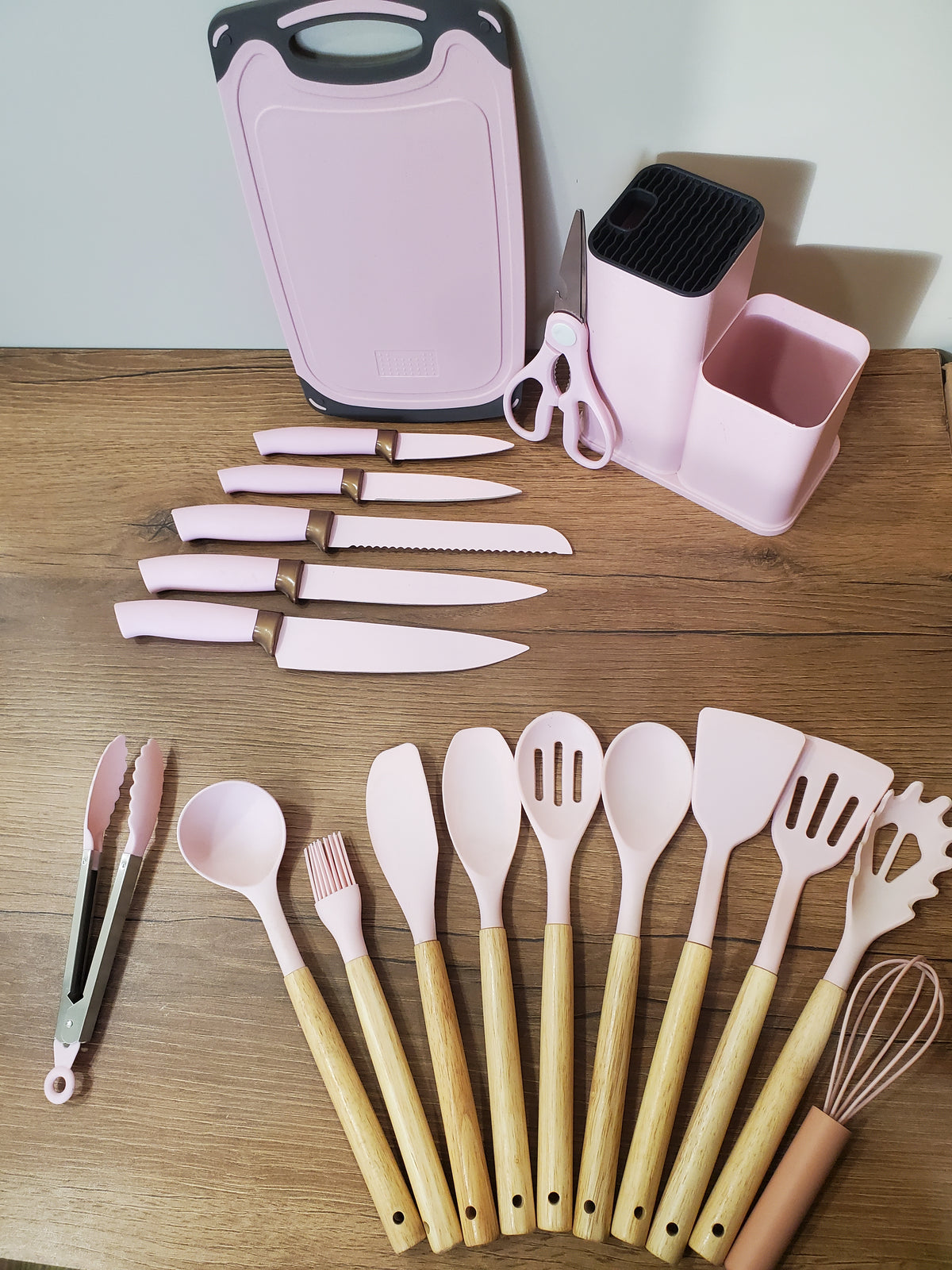 Knife & Silicone Utensils Set with Chopping Board & Square Stand (3-1)