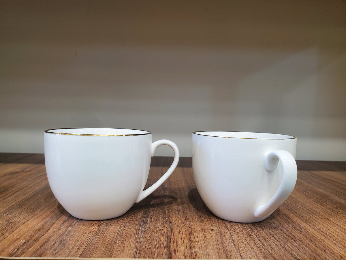 Classic White Gold Rim Coffee Cup Set 6Pcs