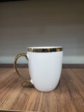 Gold Trim White Porcelain Coffee Mugs - 6-Piece Set