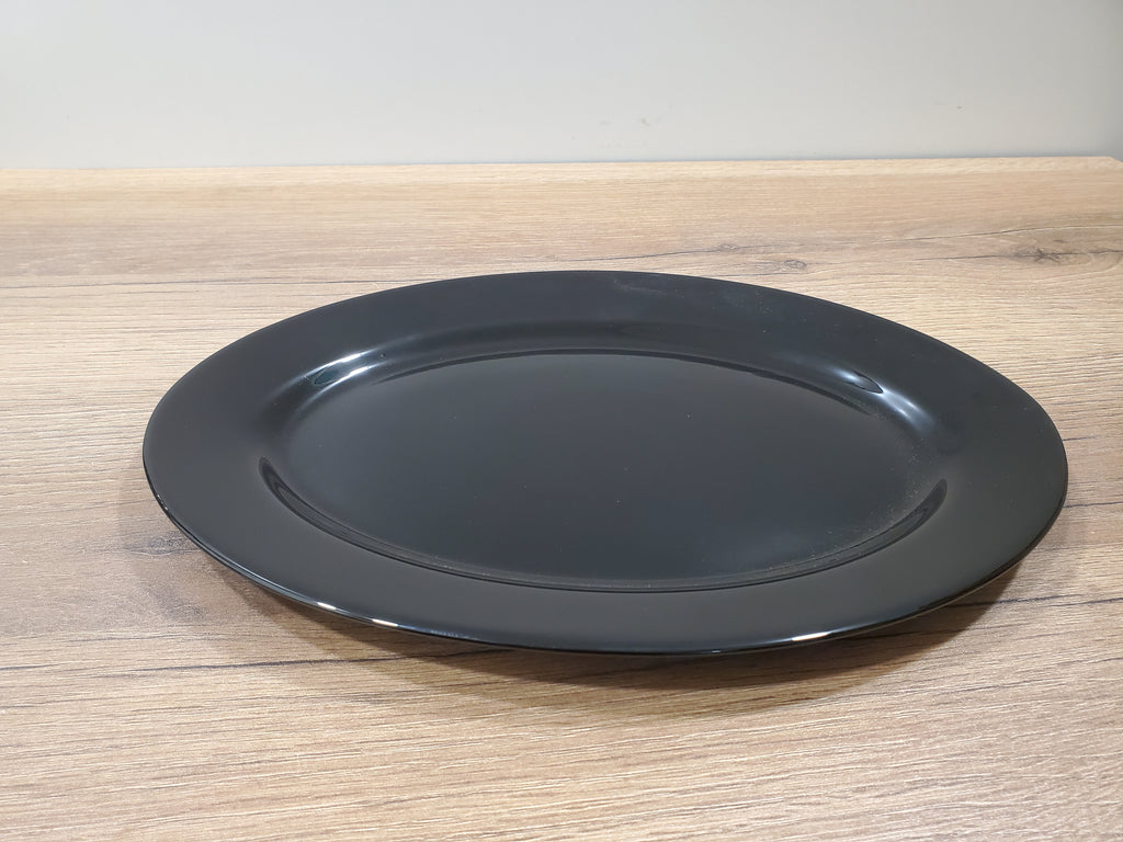 Plain Black 12" Marble Small Oval Dish - 1-Piece (BNRYP120)