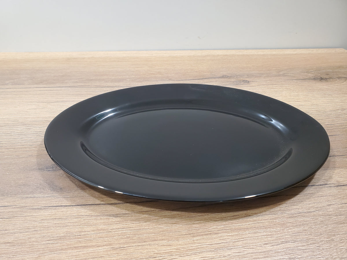 Plain Black 12" Marble Small Oval Dish - 1-Piece (BNRYP120)