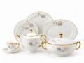 White Floral Gold Accent Embossed Ceramic Dinner Set 61Pcs – 8 Person