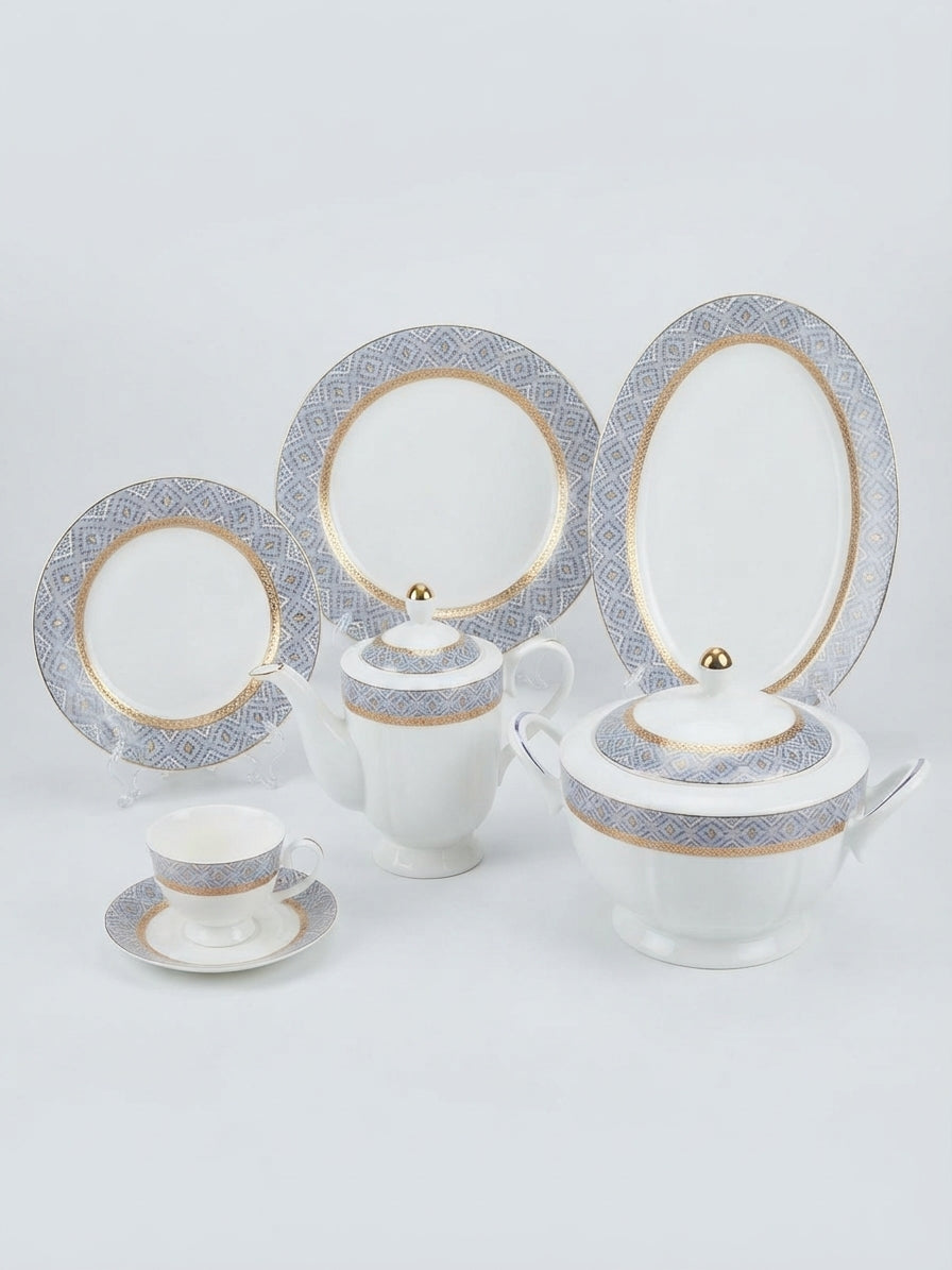 Elegant Blue & Gold Pattern Ceramic Dinner Set 61Pcs