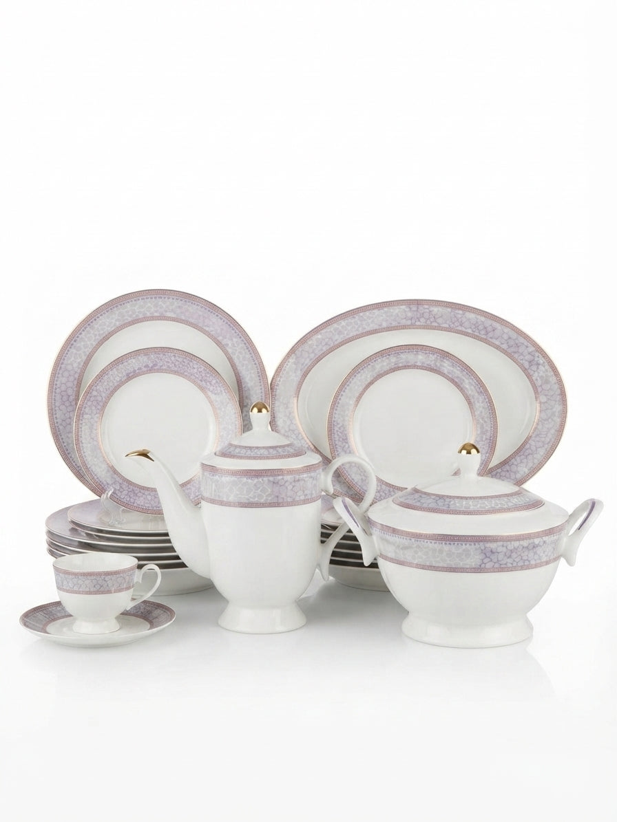 61-Piece Lavender Mosaic Pattern Bone China Dinnerware Set
