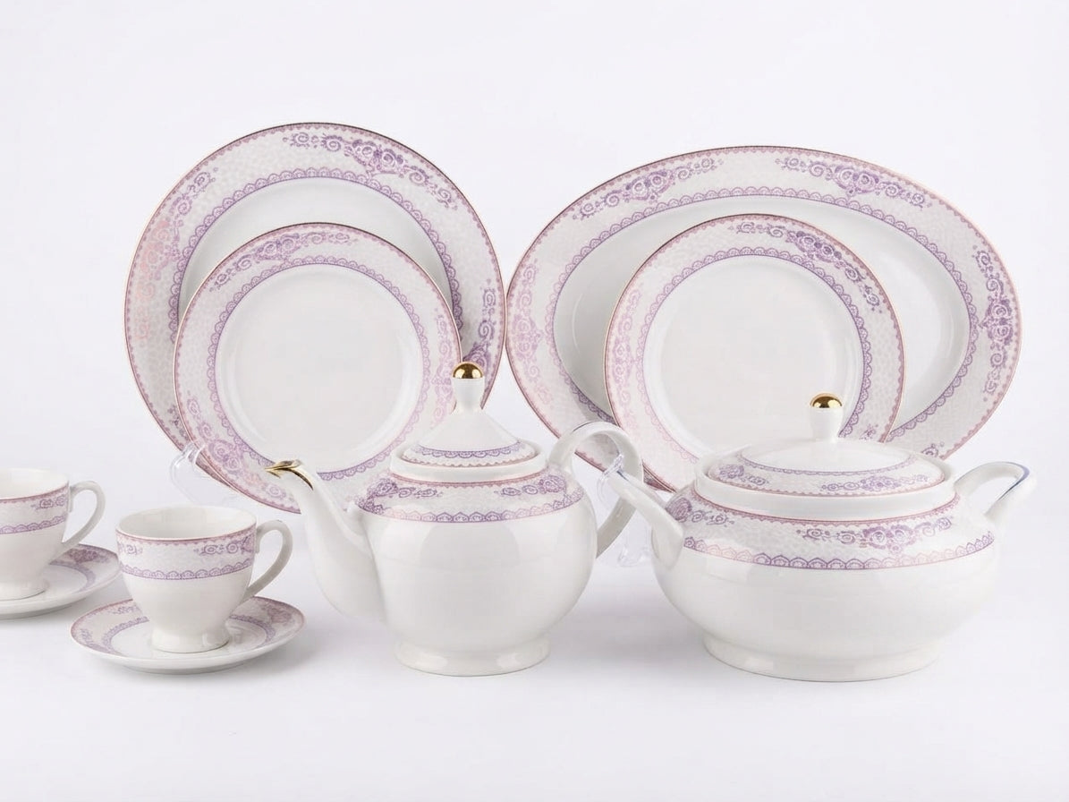 61-Piece Purple & Gold Ornamental Porcelain Dinnerware Set for 8
