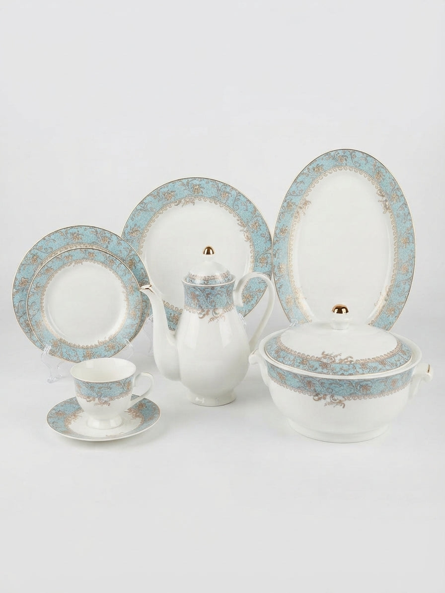 Blue Floral Border Ceramic Dinner Set 61Pcs – 8 Person