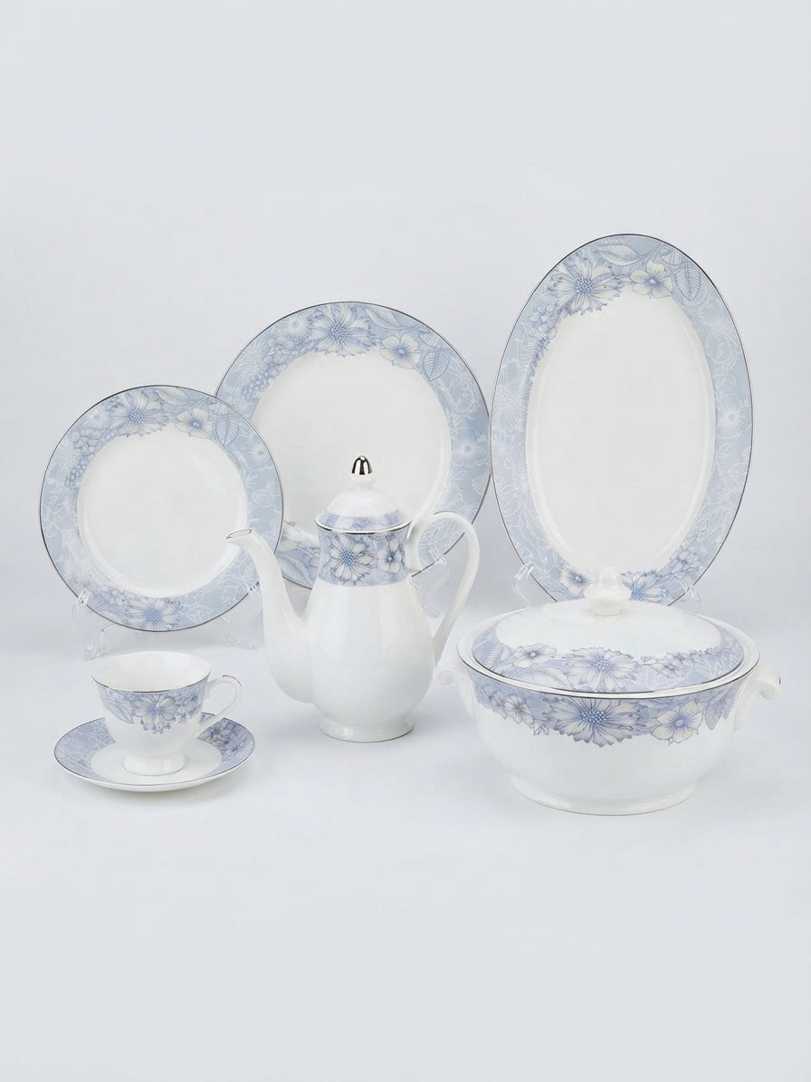 Blue Floral Border Ceramic Dinner Set 61Pcs – 8 Person