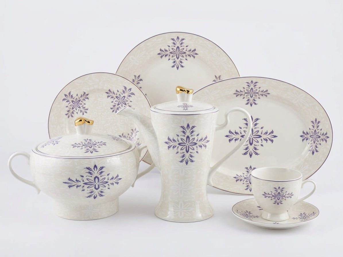61-Piece Royal Blue Floral Porcelain Dinner Set for 8