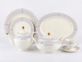 61-Piece Modern Blue Chevron & Gold Porcelain Dinner Set for 8