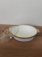3-Piece White Ribbed Ceramic Buffet Dish Set with Gold Stand (ML-877)